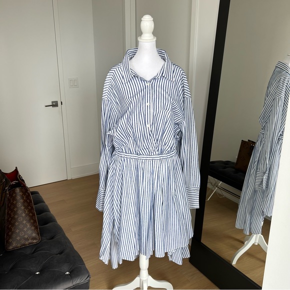 By Any Other Name Dresses & Skirts - By Any Other Name Long Sleeve Blue & White Striped Midi Shirt Dress Size XL